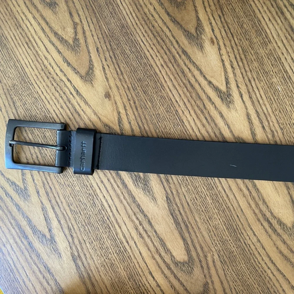 Carhartt Mens Black Leather Belt Silver Tone‎ Buckle Size 34 Workwear